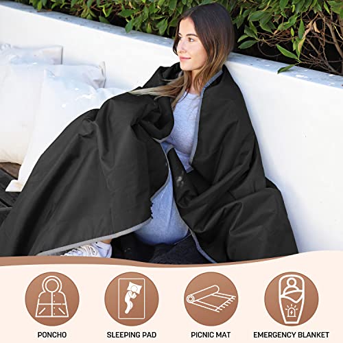 Tirrinia Waterproof Outdoor Blanket with Sherpa Lining, Windproof Triple Layers Warm Comfy Foldable for Camping Stadium, Beach, Picnic, Grass, Concerts, Car, Dog, 51''X 59'' & 59''X 80'' - color: Black/Grey, size: 59” x 80”