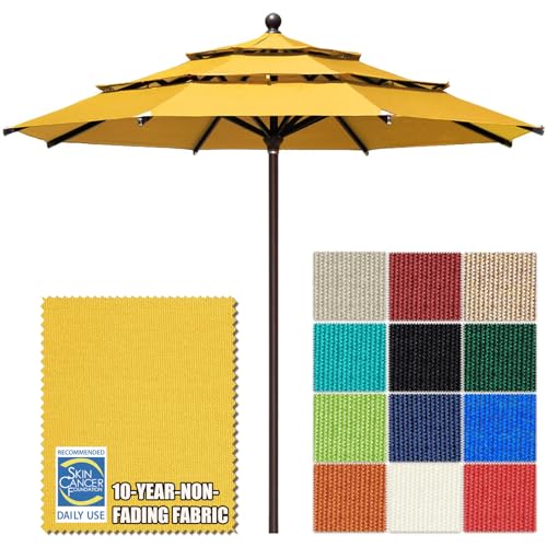 EliteShade USA 10-Year-Non-Fading 11ft 3-Tier Market Patio Umbrella, Commercial Grade Outdoor Table Umbrella with Cylinder Push-Up, Windproof & UPF 50+ UV Protection, Heavy Duty Ventilation for Garden, Deck, Pool, Backyard, Beach & Bistro, Sunflower Yello