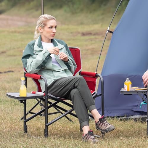 TIMBER RIDGE Lightweight Oversized Camping Chair, Aluminum Directors Chair with Side Table for Outdoor Camping, Lawn, Picnic and Fishing, Supports 400lbs, Red 2PCS - color: Red