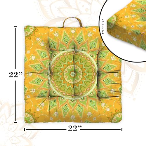 Mandala Meditation Cushion, Boho Meditation Mat, Meditation Pillows for Sitting on Floor, Cushions for Sitting in Home and Outdoor, Square Floor Pillow Cushion Seating for Yoga Accessories 22'' X 22'' - color: 11.mandala Meditation Cushion-1, size: 22x22