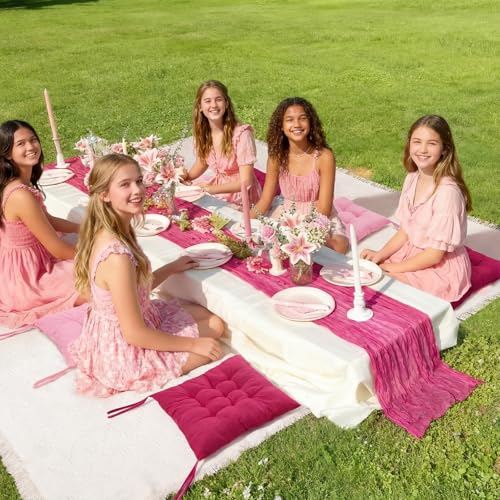 Extra Large Outdoor Picnic Blanket with Table Runner and Floor Pillow Cushion for Picnic Wedding Birthday Baby Shower Backyard Decor(91 x 71'',Rose Red,8 Pcs) - color: Rose Red