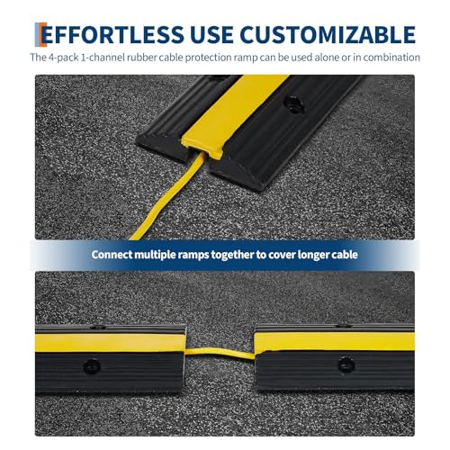 4 Pack of 1-Channel Rubber Cable Protector Ramps, Heavy Duty 22000 Lbs Load Capacity Cord Cover, Cable Wire Cord Cover Ramp, Speed Bump, Driveway Hose Cable Ramp Protective Cover - size: 102×15.5×3cm-4 Large Channel