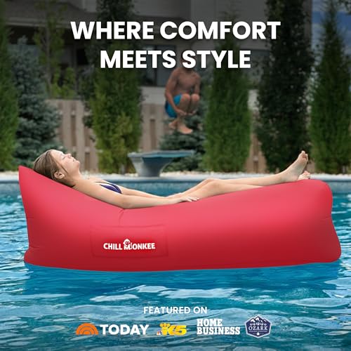 Portable Inflatable Lounger for Beach & Camping – Self-Inflating Air Couch, Beach Sofa, and Outdoor Lounge Chair for Relaxation and Comfort - color: Red