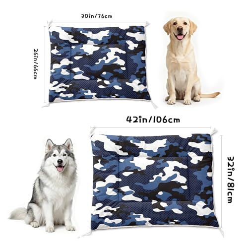 Nttopship Dog Cat Bed Mat Ultra Soft Fluffy Pet Bed Washable Fashion Dog Crate Beds Comfy Comfy Pet Sleeping Pad Suitable for Pet Raised Bed(30"x26",Blue Black Camo) - color: Blue Black Camo, size: Medium