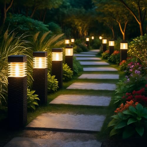 SUNNYPARK Solar Pathway Lights Outdoor, 8 Pack Rattan Pattern Solar Path Lights Waterproof, Outdoor LED Landscape Lights for Walkway, Driveway, Patio, Yard (Warm White) - color: Warm White