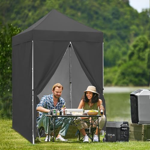 5x5 Pop Up Canopy Tent with Four Sidewalls, Instant Portable Beach Canopy, Outdoor Tent with Carry Bag for Camping, Sports, Tailgating, Events, Gray - color: Gray, size: With Four Walls