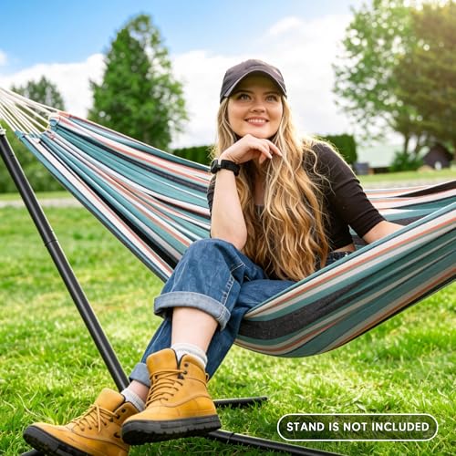 SUNCREAT Hammocks Outdoor Camping Double Hammock, 2 Person Patio Hammock, Green & Red - color: Green & Red, size: Medium