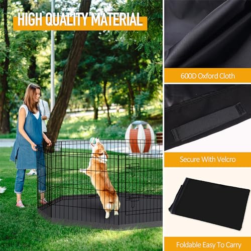 Dog Playpen Bottom Pad Cover Only, Black Replacement Floor Liner for 8-Panel 24 Inch Pet Playpen, Washable Bottom Tray Cover for Small Medium Dogs, Indoor Outdoor Use, Playpen Not Included - style: Bottom pad cover Black