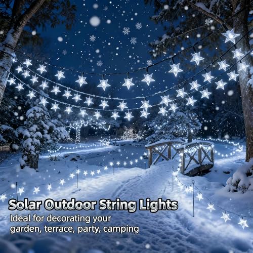 Twinkle Solar Star String Lights Outdoor Waterproof Fairy Lights 39FT 100 LED with 8 Lighting Modes for Camping Garden Wedding Party Tree Holidays Backyard Patio (Cool White) - color: Cool White