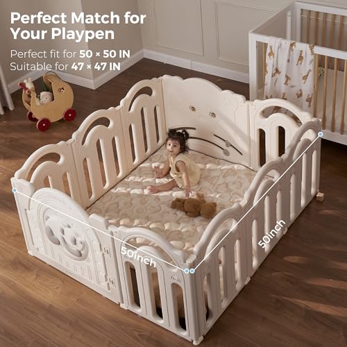 Momcozy Baby Play Mat for Floor, 50"x50" Thickened Playpen Mat, Playmate for Baby Tummy Time, Waterproof & Non-Slip, Foldable Outdoor Mat with Carrying Handle, Leopard - color: Leopard Brown
