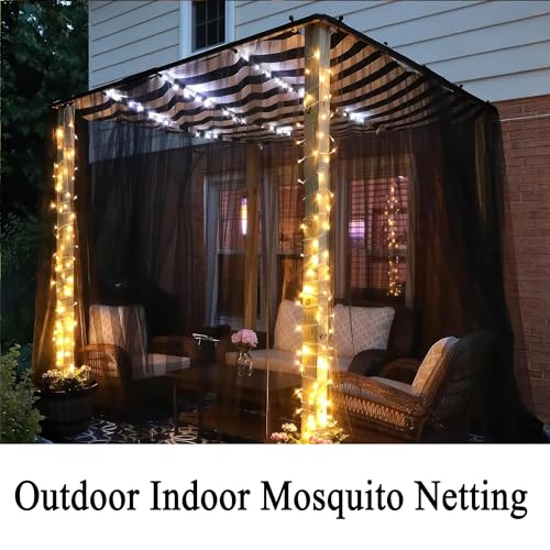 Extra Wide Outdoor Curtains Waterproof Black Voile Mesh Screen Lightweight Privacy Bug Netting for Patio Porch Balcony Pergola Terrace, W125 x L98 inch per Panel, 2 Panels - color: Black, size: 125"W x 98"L (Pack of 2)
