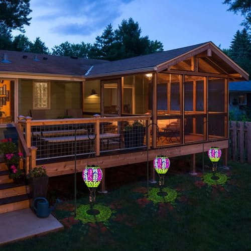 Mosaic Hot Air Balloon Solar Lanterns Outdoor Waterproof, Colorful Glass Solar Hanging Lantern Lights for Garden Patio Yard Gifts for Women Mom Grandma - color: A_Mosaic Purple