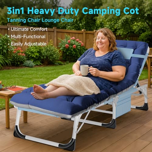 ABORON Heavy Duty Tanning Chair, Outdoor 5-Position Folding Chaise Lounge Chair with Pad, Portable Beach Lounge Chair for Outdoor Sunbathing Patio Pool Lawn Deck Poolside - color: Slate Blue, style: Lounge Chair