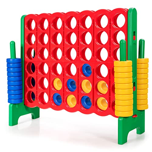 KOTEK Giant 4-in-a-Row Game Set, 3.5 Feet Tall Jumbo 4-to-Score Family Fun Game with Quick-Release Sliders & 42 Large Rings, Oversized Connect Plastic Yard Game Outdoor for Kids & Adults (Green+Red) - color: Green+red