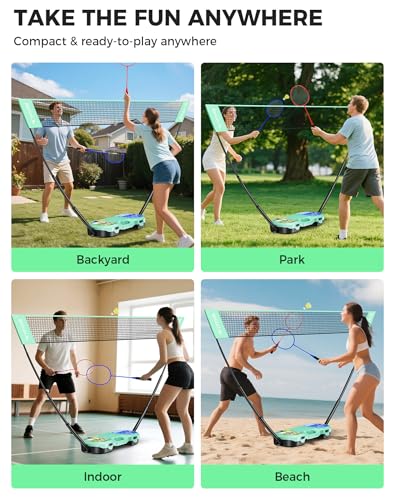 BAGAIL Portable Badminton Net Set, Pop-Up Net with Carry Case, Complete 4 Racket Set for Backyard, Park & Beach Games, Quick Setup Indoor Outdoor Sports Equipment for Backyard Fun