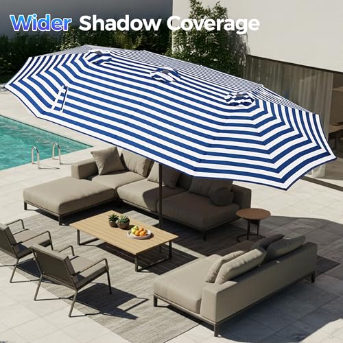 SUPERJARE 13FT Outdoor Umbrella for Patio, Double sided Pool Umbrellas with Fade Resistant Canopy, Large Table Umbrella for Deck, Market, Backyard - Blue & White Stripe - color: Blue & White Stripe, size: 13FT