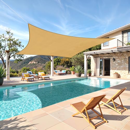 TasticTotes Rectangle Sun Shade Sail - 8' x 10', 95% UV Blockage, HDPE Sunshades for Outdoor Patio, Yard, Deck, Garden, Lawn, Permeable Awnings for Patio Shade with Reinforced Corners & Ropes (Sand) - color: Sand, size: 8'x 10'