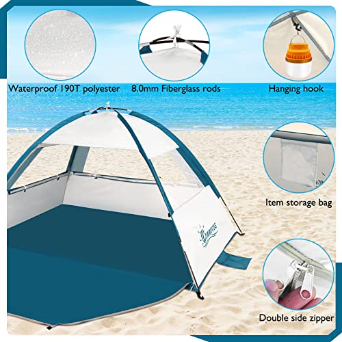 COMMOUDS Beach Tent Sun Shade for 3/4/6/8 Person, UPF 50+ Beach Sun Shelter Canopy Tent, Lightweight, Easy Set Up and Carry - color: Silver, size: 3 Person