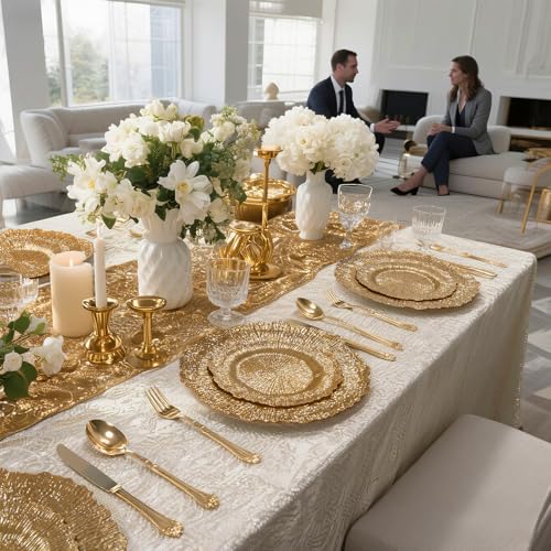 DaYammi 60Pcs Gold Plastic Plates-Elegant Gold Plates Disposable & Reusable-Heavy Duty Plastic Plates for Party Including 30 Dinner Plate, 30 Dessert Plate for Weddings,Dinner Parties - color: Gold