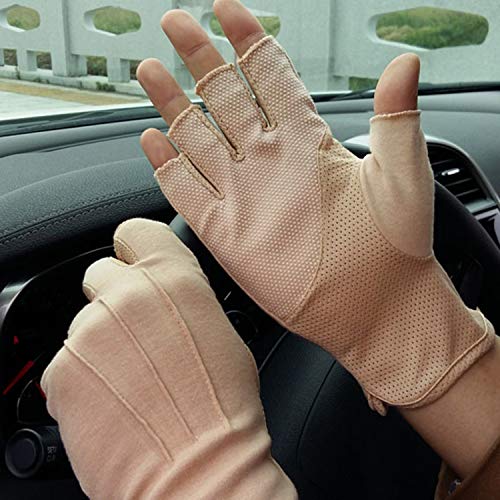Lightweight Summer Fingerless Gloves Men Women UV Sun Protection Driving Cotton Gloves Nonslip Touchscreen Mittens - color: Khaki 1
