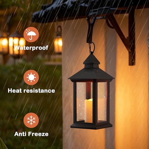 Lanterns Decorative Indoor, 2 Pack Black Decorative Flameless Candle Lanterns with Timer, Vintage 14" Waterproof Hanging Outdoor Lanterns, Battery Operated for Porch, Patio, Wedding Decor - color: Black-2pcs