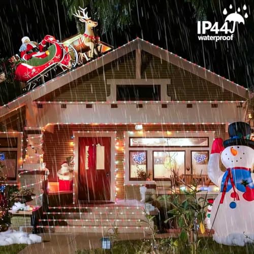 YEGUO Solar Rope Lights Outdoor Waterproof, 66ft 200 LED Red and White String Lights, 8 Modes Fairy Lights in Clear Thin Tube - color: Red and White