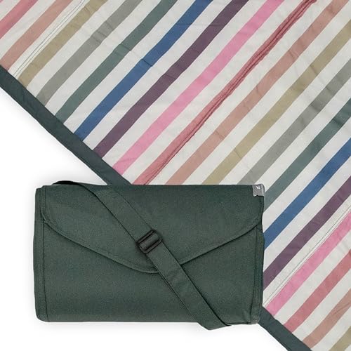 Little Unicorn 5'x7' Outdoor Family Picnic & Beach Blanket | Durable & Water-Resistant Fabric | Compact Fold & Easily Wipes Clean | Zipper Pocket (Chroma Rugby Stripe) - color: Chroma Rugby Stripe, size: 5 x 7