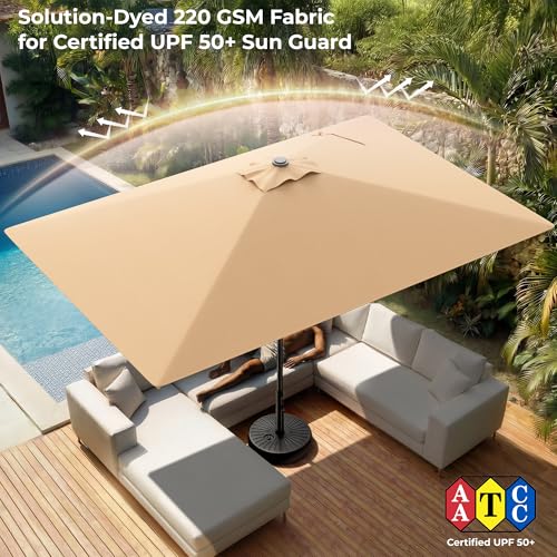 HOMSHADE 6.6 x 10 ft Rectangular Patio Umbrella Rectangle Umbrella Outdoor Patio, Large Outdoor Umbrellas for Patio Table with Tilting and Sun UV Protection for Pool, Deck, Market, Backyard - color: Beige