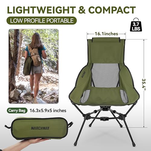 MARCHWAY Lightweight Folding High Back Camping Chair with Head Support, Stable Portable Compact for Outdoor Camp, Travel, Beach, Picnic, Festival, Hiking, Backpacking (Highback Green) - color: Highback Green