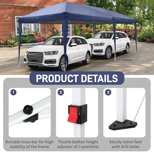 VINGLI 10x20 ft Pop Up Canopy Tent with 6 Sidewalls, Outdoor Gazebo 10x20 with Carry Bag, Patio Event Tent Commercial Canopy(Blue) - color: Blue