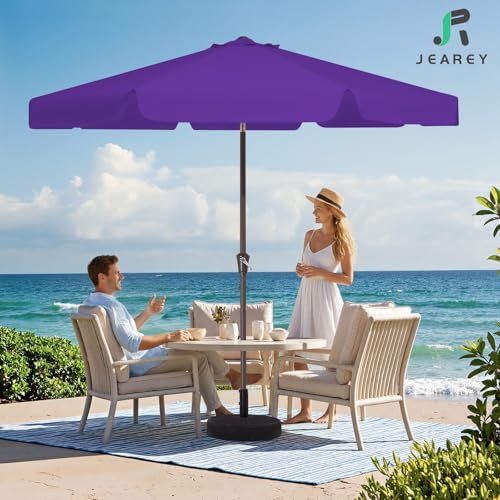 JEAREY 9 FT Patio Umbrella Outdoor, Table Umbrellas Market Umbrella w/Push Button Tilt/Crank, 8 Sturdy Ribs(Dark Purple) - color: Dark Purple