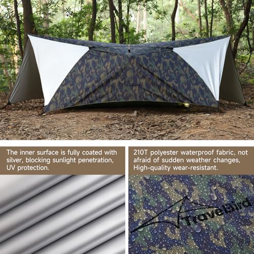 Ultralight Tarp, 14ft Hammock Rain Fly Lightweight Waterproof Camping Tent Tarp with Doors, Bushcraft Tarp Shelter for Backpacking Hiking Camping - color: Camouflage
