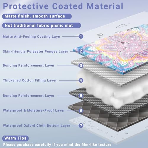 80x80 Waterproof Picnic Blankets Outdoor Oversized Sand Free Beach Blanket Portable Couples Yoga Meditation Mat Lawn Patio Concert Necessities Summer Vacation Garden Camping Essentials Gifts - color: Blue and Pink Mandala, size: 6'8" x 6'8" (Square)