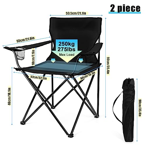 HaSteeL Foldable Camping Chair Set of 2, Folding Camp Chairs for Adults, Large Portable Lawn Chair for Outdoors Fishing, Hiking, Travel, Picnic, Beach, Supports 275lbs & Include Storage Bags (Black) - color: Black