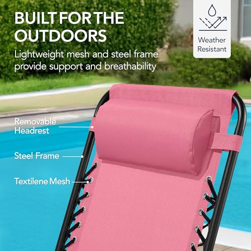 Best Choice Products Outdoor Zero Gravity Rocking Chair, Folding Reclining Patio Lounge Chair with Adjustable Pillow for Lawn, Beach, Camping - Pink - color: Pink