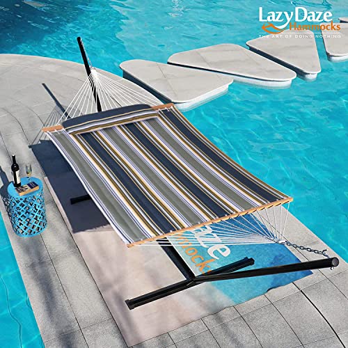 Lazy Daze Hammocks 12 FT Quilted Fabric Double Hammock with Spreader Bars and Detachable Pillow, 450lbs Weight Capacity - color: Forest