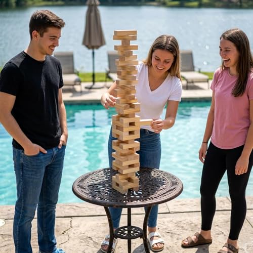 Outdoor Games Large Wooden Tower Stacking Game - 54 Premium Pine Blocks Stack up to 4FT with Custom Rules Board & Heavy Duty Carry Bag - Outdoor Lawn Games for Backyard Parties, Camping, Tailgating - color: Natural, size: Large