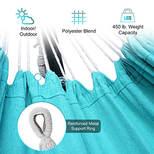 SZHLUX Double Hammock with Stand Included 450lb Capacity Steel Stand, Premium Carry Bag Included.Indoor Outdoor Brazilian-Style Cotton Bed for Backyard, Camping,Garden - color: Cyan