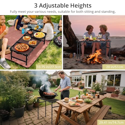 Anbte 3ft Tri-fold Grill Table, 2 Adjustable Heights Max 29.5" Sturdy Metal Grill Table with Storage Bag, Heat-Resistant Tabletop, Portable Handle for Cooking BBQ Outdoor Travel, 35" x 16", Black - size: 35.4“L x 16"W x 29.5H"