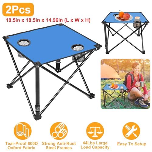 iMounTEK Folding Camping Table with Cup Holder, Portable Lightweight Picnic Table, Compact Travel Desk w/Carry Bag for Outdoor, Beach, Camping, Hiking - color: Blue, size: 1PC