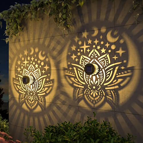 gardencave 2 Pack Solar Fence Lights Metal Solar Powered Outdoor Wall Deck Lights Lotus Theme Waterproof Fence Light for Garden Post Patio Backyard Yard Decor (Lotus, 2 Pack) - color: Lotus, size: 2 Pack