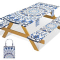 Fitted Waterproof Picnic Table Cover with Bench Covers Elastic 72×30Inch Weather Proof Non Slip Camping Table Clothes for 6Feet Rectangle Tables Campers Summer Fall Travel Hiking Tools Gifts - color: Blue Bohemian, size: 72" x 30" (Rectangular)