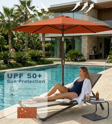 PatioKingdom 10FT Patio Umbrella with Push Button Tilt and Crank, Outdoor Market Umbrella with 8 Fiberglass Ribs, UV Protection Table Umbrella for Pool,Backyard,Garden,Deck - color: Orange, size: 10FT