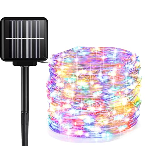 Solar String Lights Outdoor, 33 Feet 100 LEDs 8 Modes Solar Fairy Lights for Outside, Waterproof Outdoor Light for Patio Yard Christmas Tree Halloween Wedding Party Decorations, Colorful - color: Colorful, size: 100 LEDs