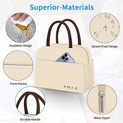 DALINDA Lunch Bag Lunch Box for Women Men Reusable Insulated Lunch Bags for Adults,Water-Resistant Cute Cooler Lunch Tote Bag, Large Capacity for Work Travel Picnic,Beige - color: Beige, size: Oxford cloth