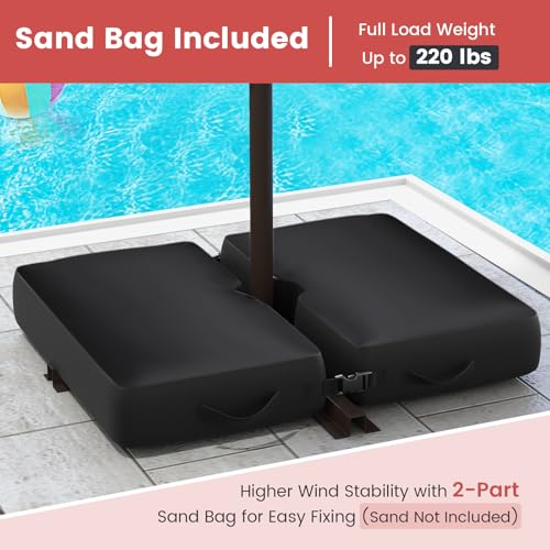 Tangkula 10FT Offset Patio Umbrella with Base Included, Outdoor Cantilever Umbrella with 40 Solar LED Lights, Tilt Adjustment, Crank Handle, Vented Top, Sand Bags for Pool Yard Deck (Burgundy) - color: Burgundy