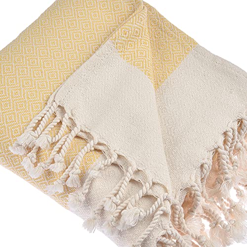 Personalized Embroidered Beach Towel | Throw Blanket, Easy Carry Sand Free, Highly Absorbent, Quick Dry, Turkish Towels for Camping Bath Sauna Beach Gym Pool Yoga SPA by Lahammam, Diamond, Yellow - color: Yellow, size: Diamond