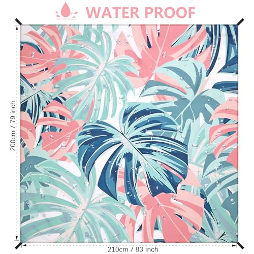HIHOHO Beach Blanket Waterproof Sandproof Beach Mat for 1-8 Adults Quick Drying Durable Outdoor Picnic Mat for Beach Festival Travel Camping Hiking (Flamingoes-Palm, 79"×83"(4 Person)) - color: Flamingoes-palm, size: 6'11" x 6'7"