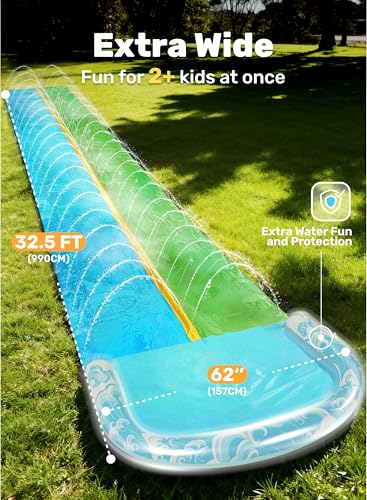 JOYIN 32.5FT Water Slide and 2 Inflatable Boards, Extra Long Heavy Duty Double Lawn Waterslide with Sprinkler for Kids Adults Backyard Summer Water Toy Outdoor Fun, Blue, Green - color: Blue, Green, size: 32.5ft