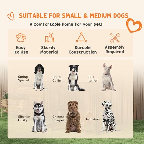 PawHut 4.6' x 4.6' x 5' Dog Kennel Outdoor with Waterproof Cover, Dog Playpen for Small and Medium-Sized Breeds, Chickens, Ducks, with Two Part Door Design, Brown